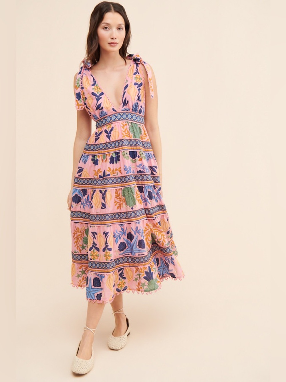 Farm Rio Seashell Tapestry Midi Dress - Pink